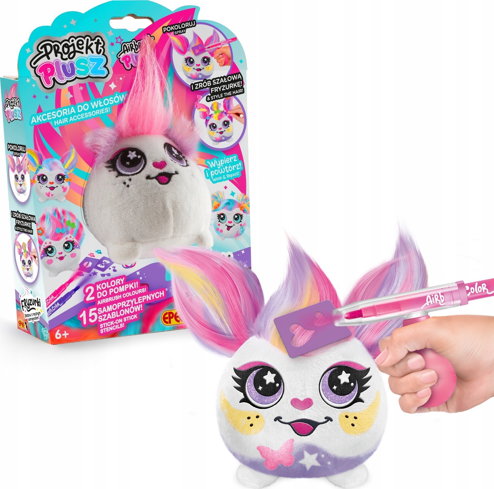 Maskotka Projekt Plusz Fryzurki - Zestaw z ręcznym aerografem Różyczka