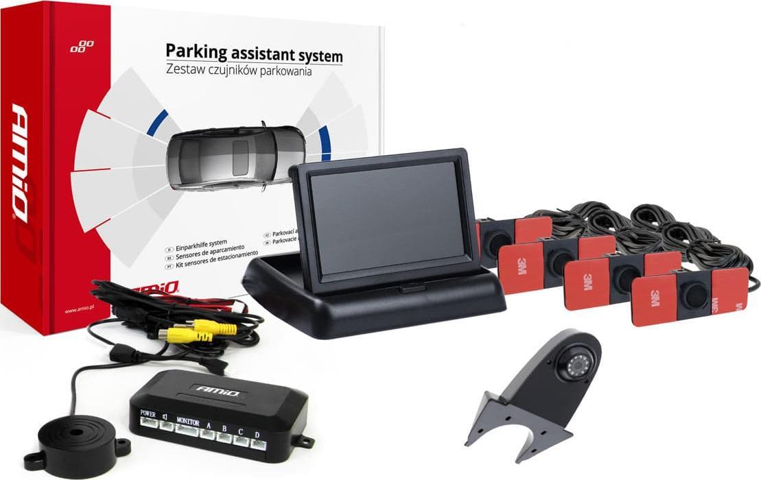 AMiO Zestaw czujników parkowania tft02 4,3" z kamerą hd-502-ir 4 sensory czarne wewnętrzne
