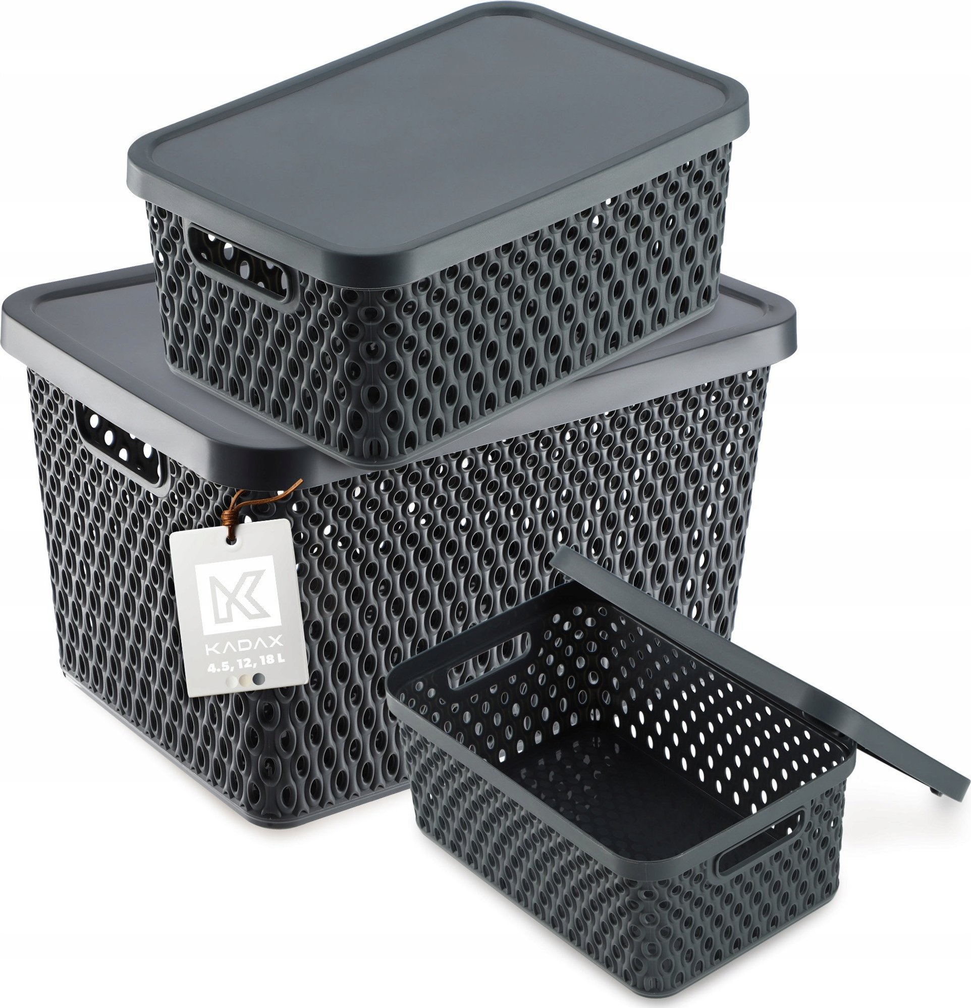 Kadax KADAX Pudełko Z Pokrywą Pojemnik Koszyk Organizer Zestaw 4,5L+12L+18L