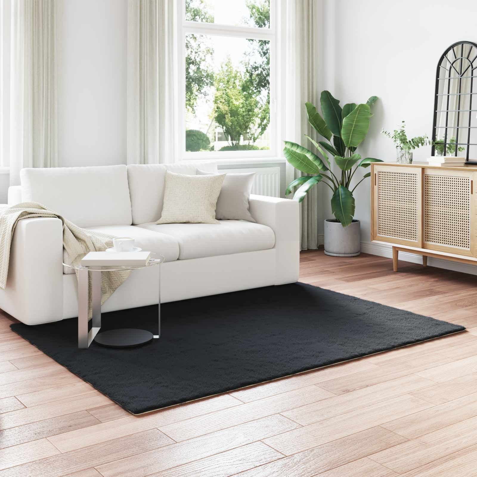 vidaXL Dywan z sztucznego królika Olite Czarny 160 x 230 cm Poliester