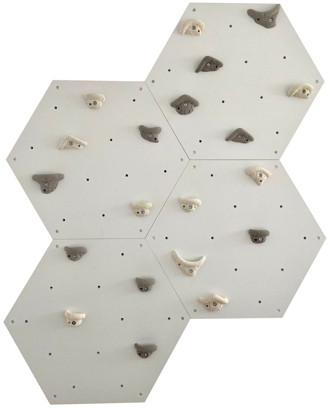 Ścianka wspinaczkowa sześciokątna 4x szara płyta + 20 białe/szare uchwyty