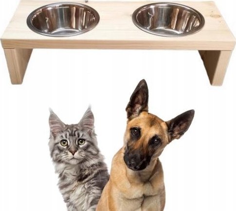 QLS STOJAK PODWÓJNY NA MISKI DLA PSA KOTA DREWNIANY M