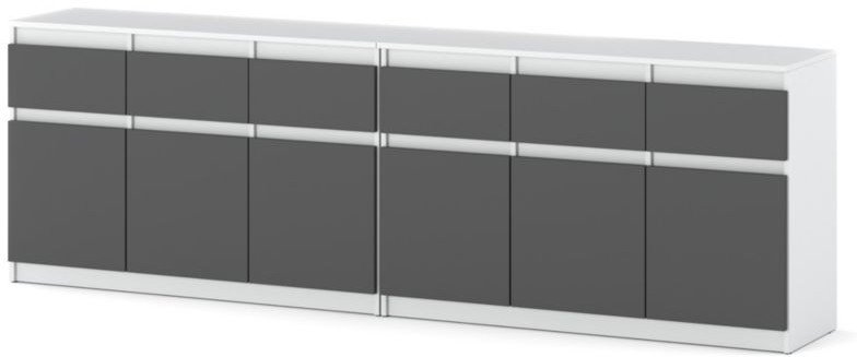 Komoda Pojemna Szafka Nowoczesna 6 Szuflad Do Salonu 240cm Biała Szara