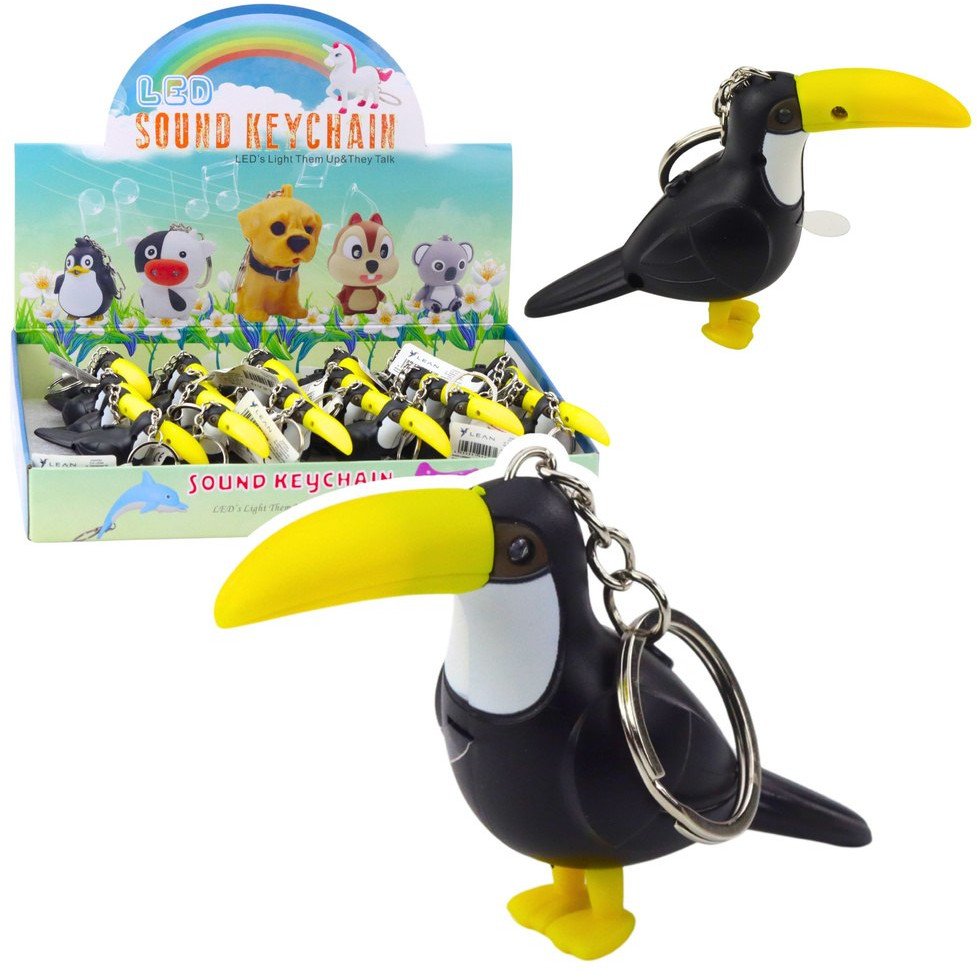 Brelok Do Kluczy Plecaka Tukan Latarka LED Dźwięki