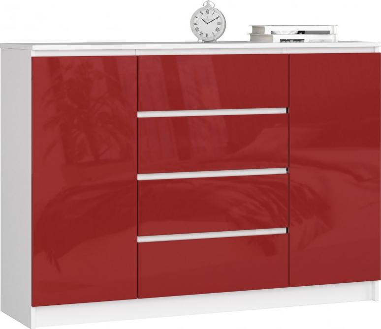 Fabryka Mebli Akord KOMODA K 140 cm 2 DRZWI 4 SZUFLADY AKRYL CZERWONY WYSOKI POŁYSK