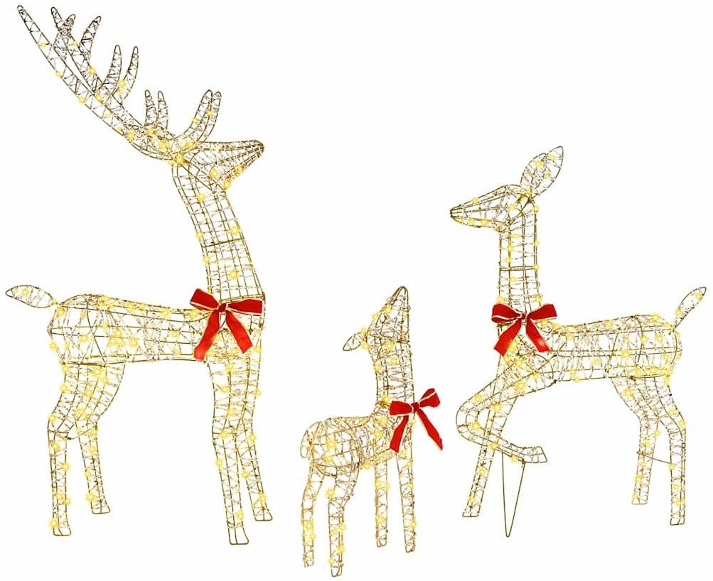 vidaXL Rodzina Reniferów 3 pcs Ciepła biel 128 cm PET