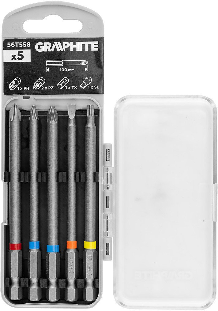 Zestaw bitów SL4, PH2, PZ1/2, TX20 x 100 mm, 5 szt.