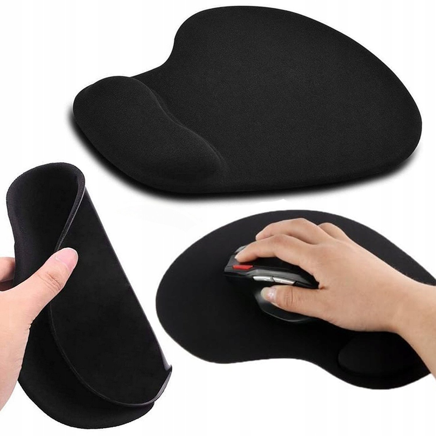 Podkładka Pod Myszkę Mysz Ergonomiczna Z Poduszką Pod Nadgarstek Czarna