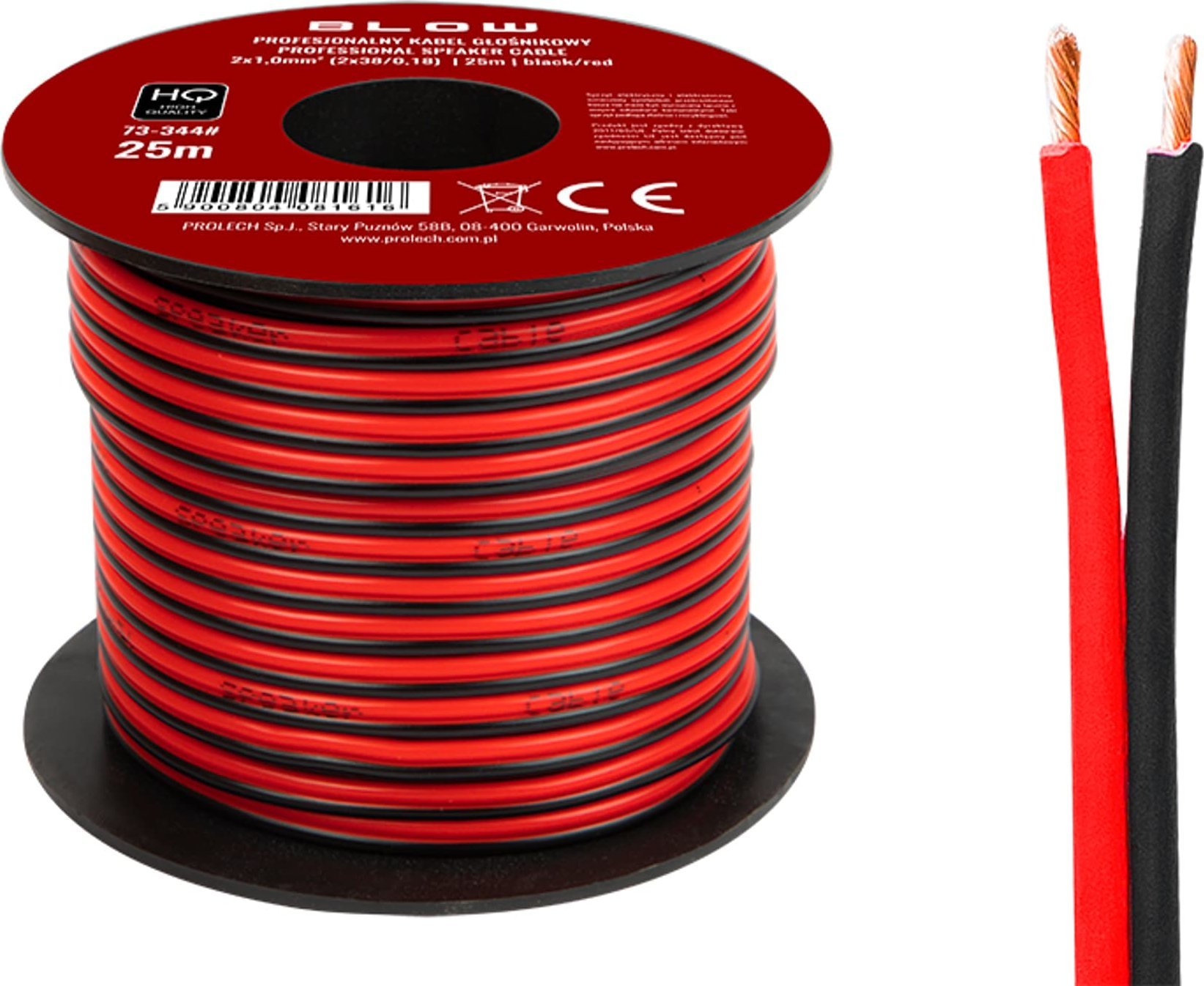 Kabel Blow 73-344# Przew.głośn.2x1,00mm czarno-czerwony 25m