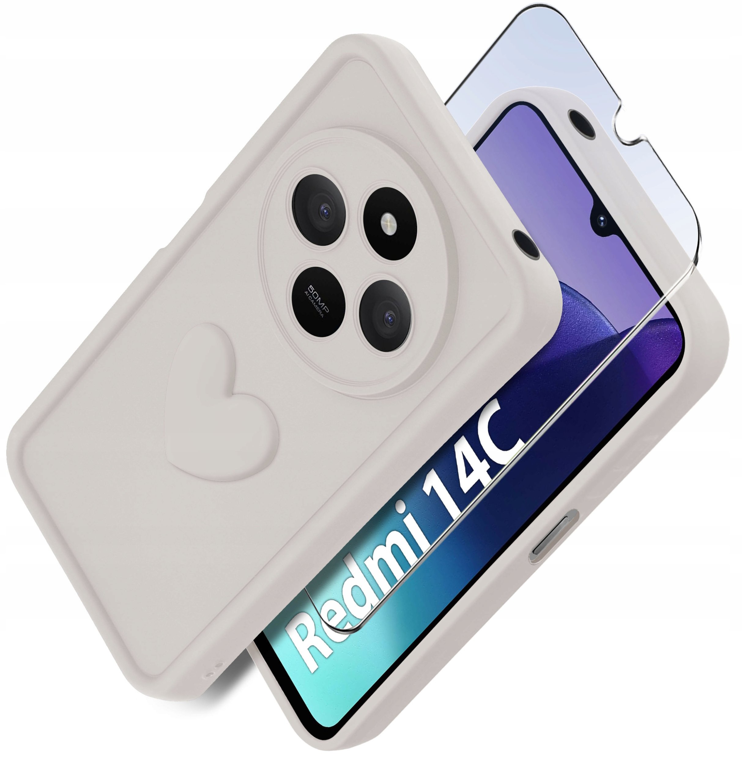 Etui do Xiaomi Redmi 14C silikonowe MATOWE serce + Szkło ochronne na ekran