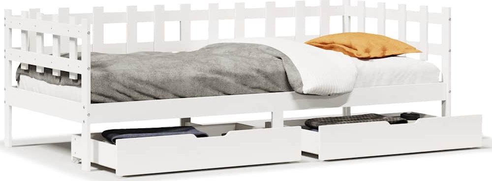 Łóżko dzienne z szufladami, białe, 90x200 cm, drewno sosnowe