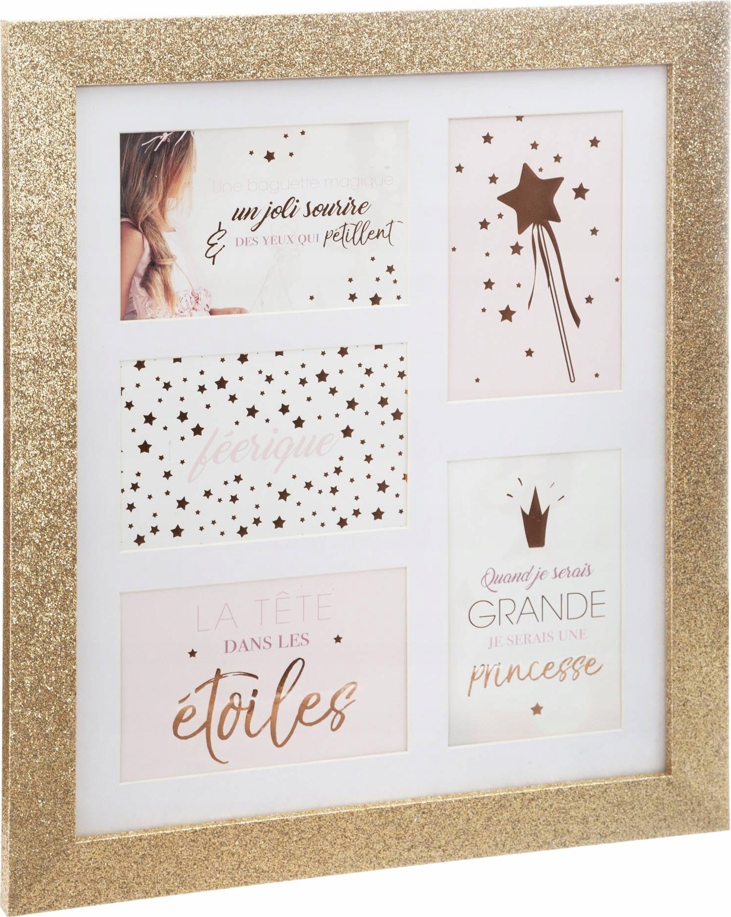 Ramka Atmosphera Multiramka na zdjęcia GLITTER, złota, 5 zdjęć