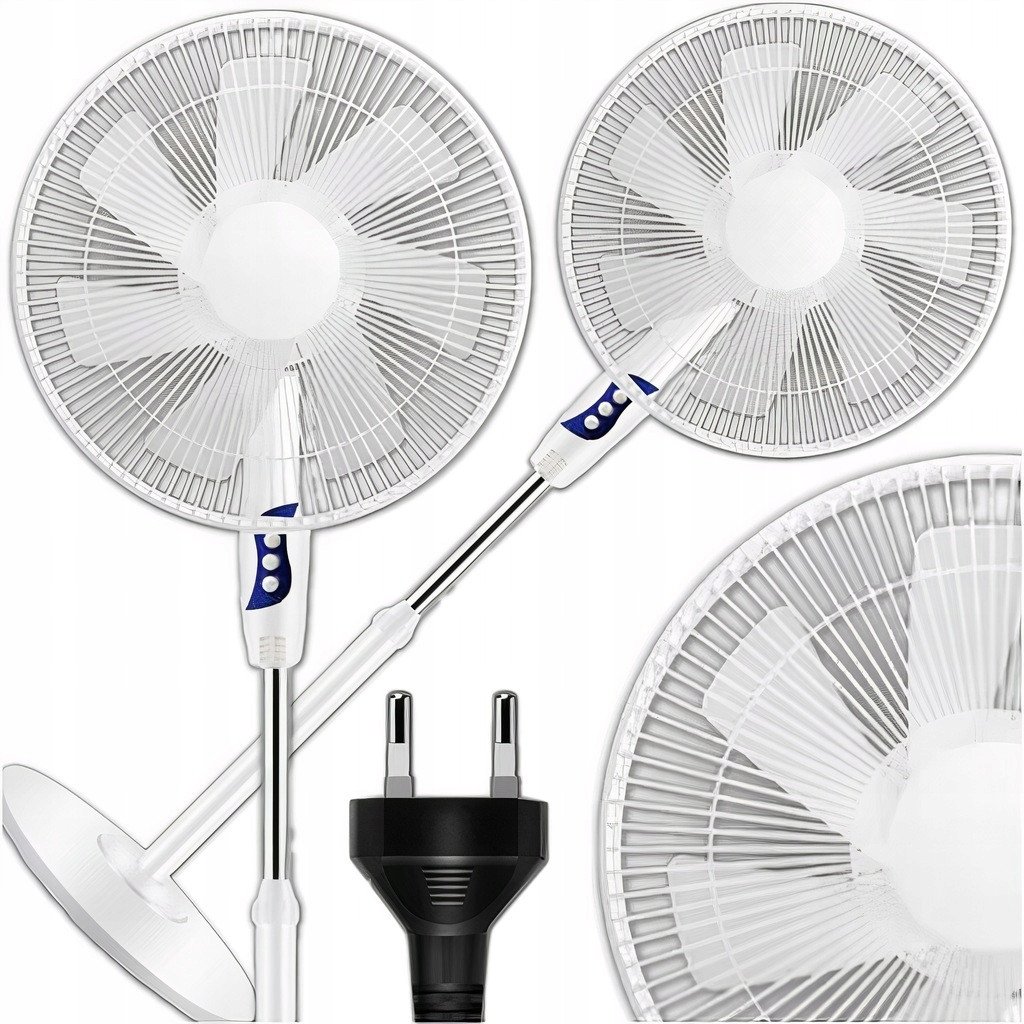 WENTYLATOR STOJĄCY WIATRAK PODŁOGOWY CICHY MOCNY 7 ŁOPATEK 3 TRYBY BIAŁY