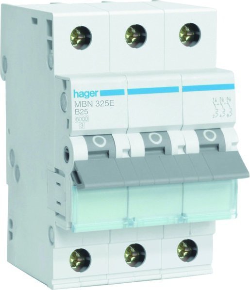 Hager Wyłącznik nadmiarowo-prądowy, 6kA, charakterystyka B, 3-biegunowy, 25A