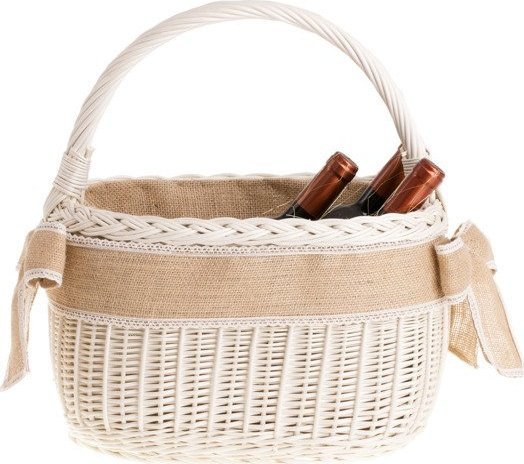 WickerPL Wiklinowy Kosz Weselny Prezentowy zakupowy Wybielany i Obszyty Jutą 40x28 H25/41 cm