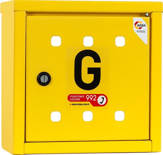 Weba Skrzynka gazowa na zawór, 300x300x150, metalowa, naścienna - żółta