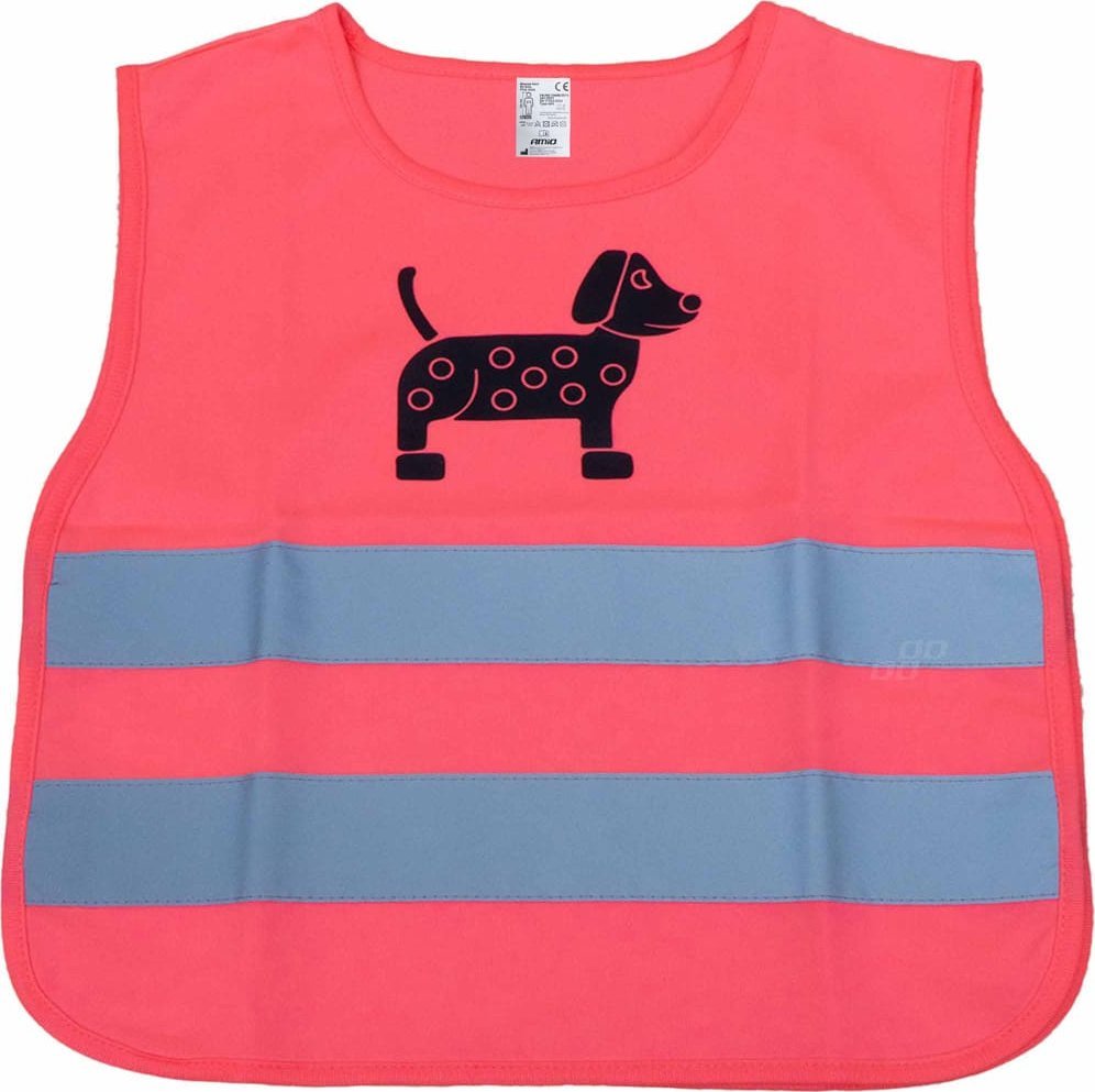 AMiO Kamizelka ostrzegawcza odblaskowa dziecięca różowa piesek amio-03990