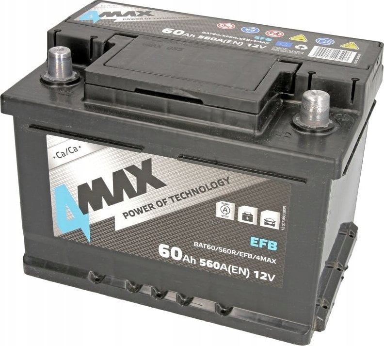 Akumulator 4MAX 12V 60Ah/560A START&STOP EFB (P+ biegun standardowy) 242x175x175 B13 - stopka o wysokości 10.5 mm (efb/rozruchowy)