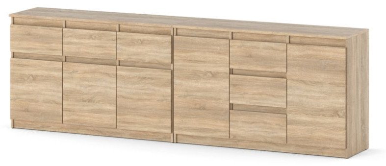 Komoda Dąb Sonoma 240cm Duże 6 Szuflad Nowoczesna Pojemna Duża Szafka Rtv