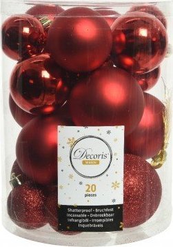 Kaemingk Zestaw bombek choinkowych nietłukące czerwone 20 szt.