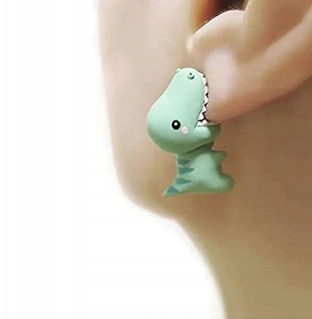 Kolczyki damskie 3D Modele ZWIERZĄT UROCZE Zielone DINOZAUR Dinuś
