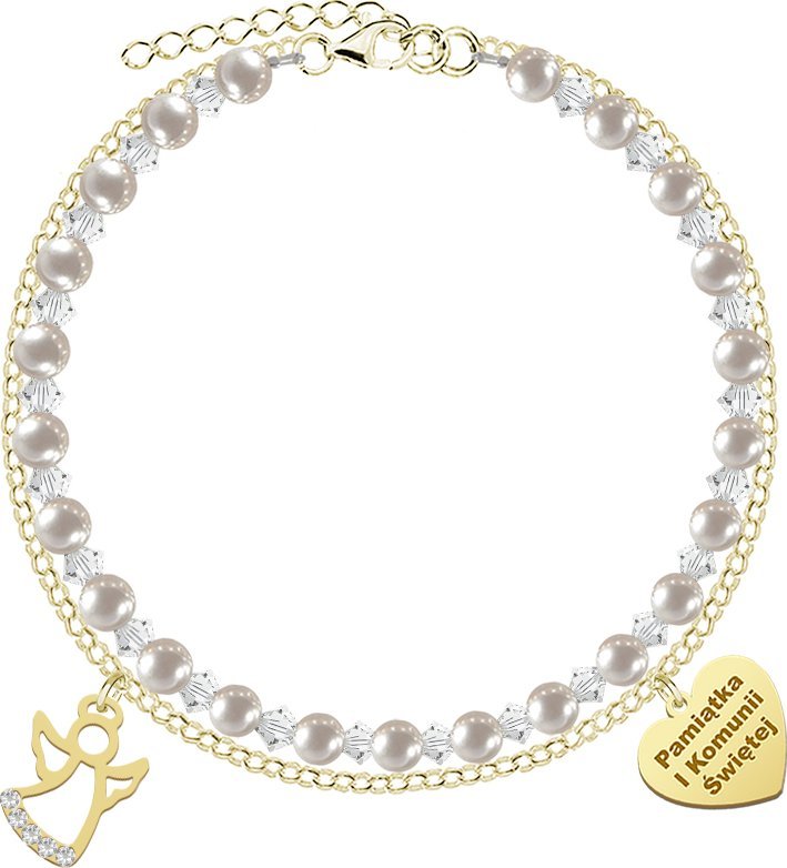 Radziszewska Jewellery I KOMUNIA ŚWIĘTA Bransoletka z Aniołem pozłacane srebro GRAWER GRATIS