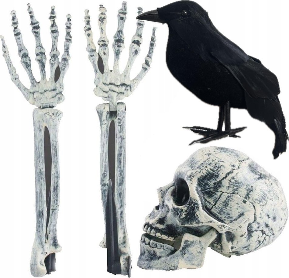 Korbi SZTUCZNA CZASZKA RĘCE KRUK WYSTAJĄCE Z ZIEMI DEKORACJA OGRODU NA HALLOWEEN