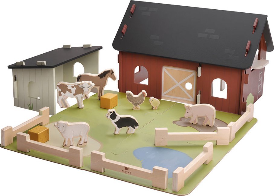 Micki Farma drewniana w stylu szwedzkim ze zwierzątkami Micki
