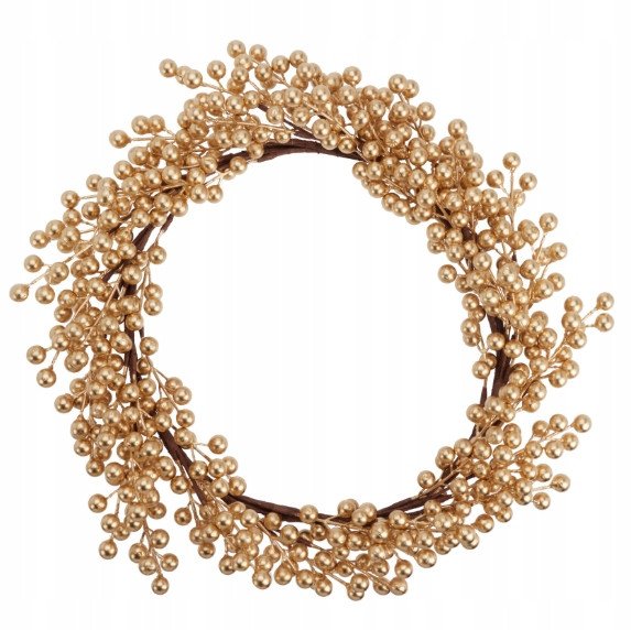 Wieniec świąteczny dekoracyjny z jagodami 50 cm złoty połyskujący