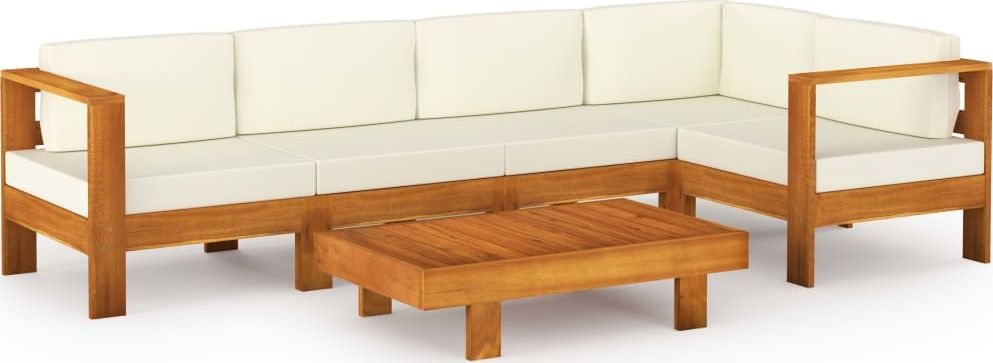 vidaXL 6-cz. zestaw wypoczynkowy do ogrodu, kremowe poduszki, akacja