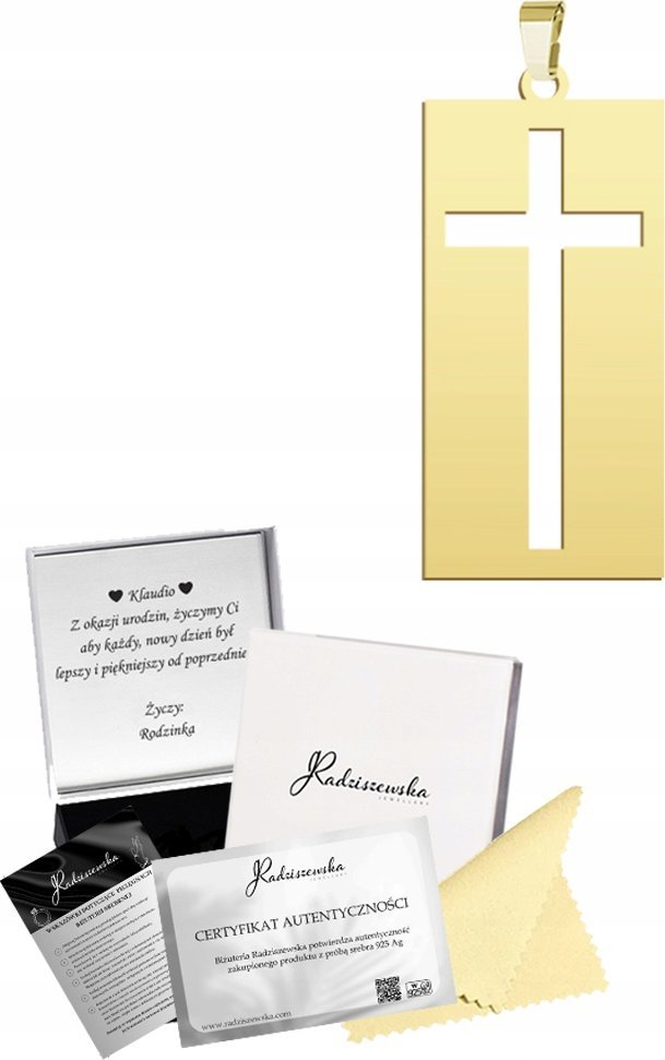 Radziszewska Jewellery Medalik Złoty z Krzyżykiem Srebro 925 Prezent Komunia ŻYCZENIA GRATIS