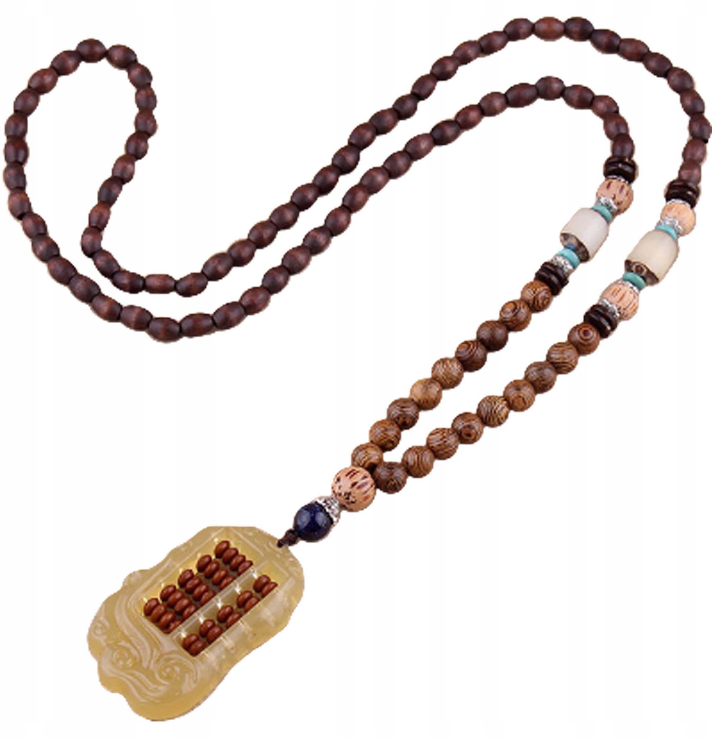Naszyjnik Drewniany NEPAL BUDDYJSKI MALA Amulet KORALIKI Handmade TYBET