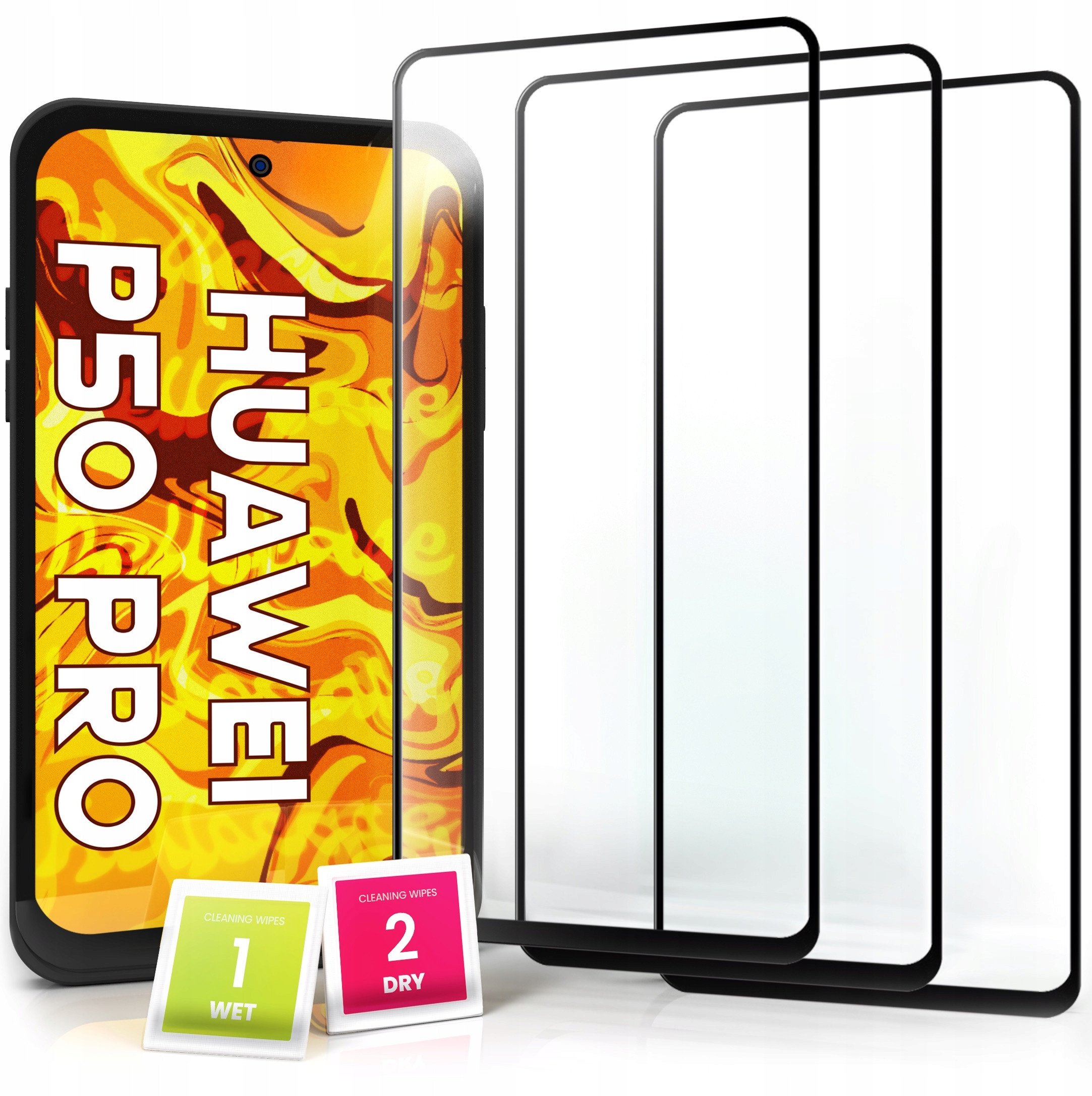 3-PAK Szkło Hartowane do Huawei P50 Pro (Pełne 5D, Curved, Zakrzywione, 9H)