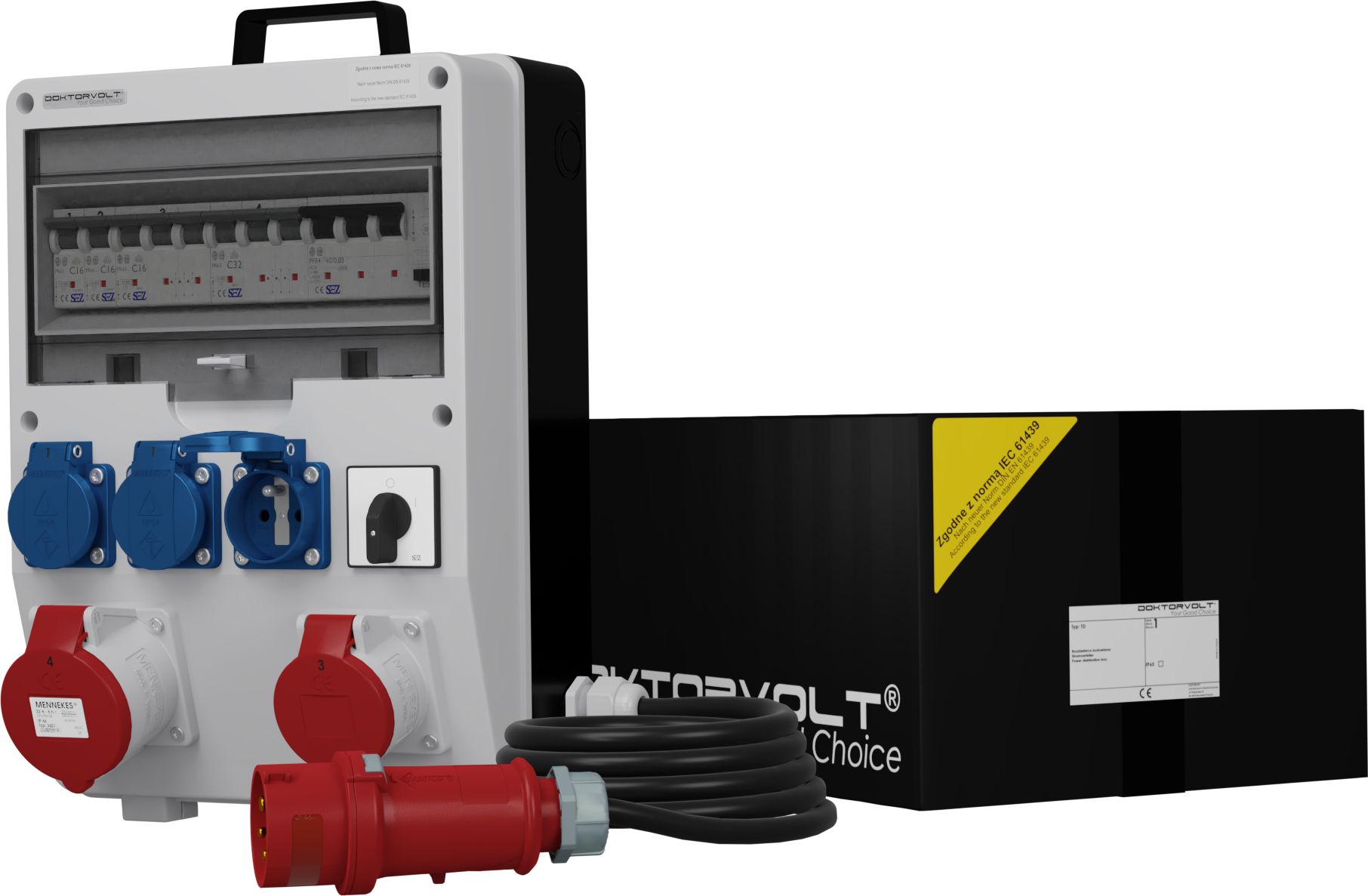 Doktorvolt Rozdzielnica budowlana z kablem i łącznikiem 0-1 TD-S/FI SKH 32A 16A 3x230V Doktorvolt 0014