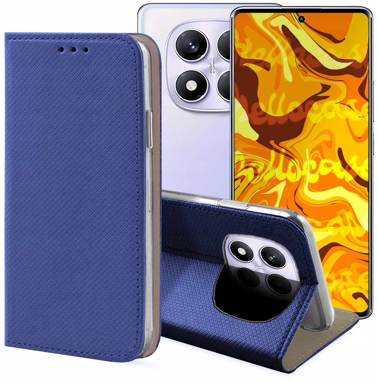 ETUI Z KLAPKĄ DO XIAOMI REDMI NOTE 14 PRO 4G GRANATOWE ZAMYKANE MAGNETYCZNE