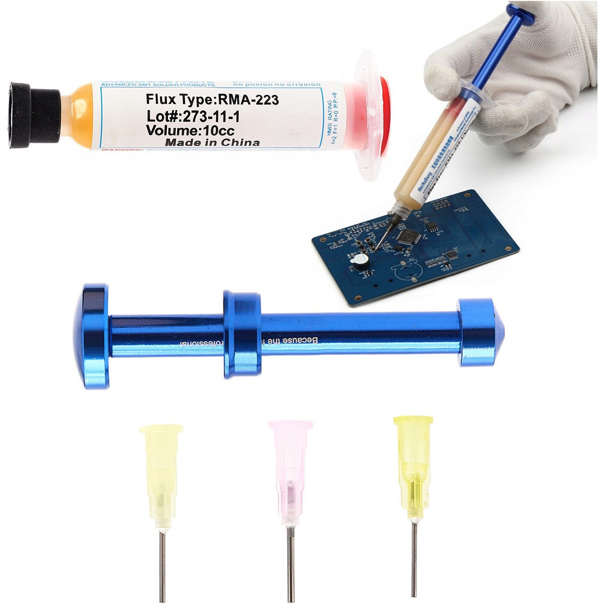 Wyciskacz Popychacz Tłok do Strzykawek 3 Igły Topnik Flux Zestaw Techrebal