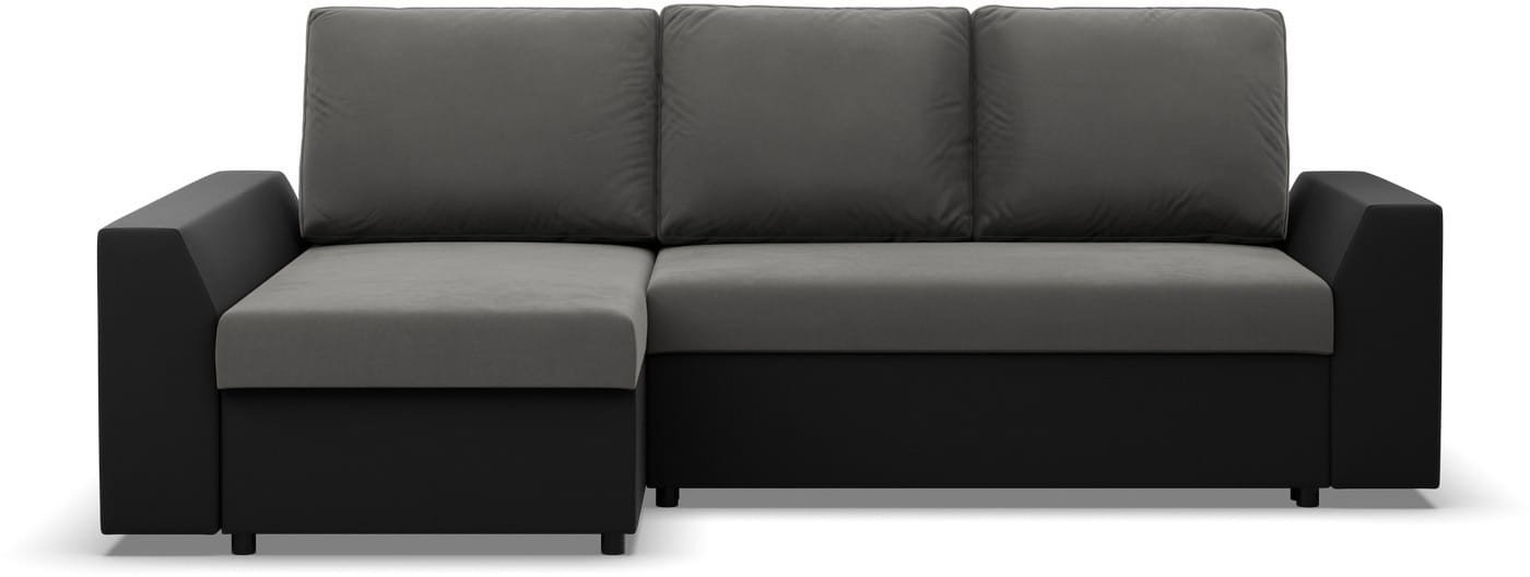 Narożnik z funkcją spania, Viktor, velvet, ekoskóra, 243x140x92 cm, czarny, szary | TYLETEGOTU