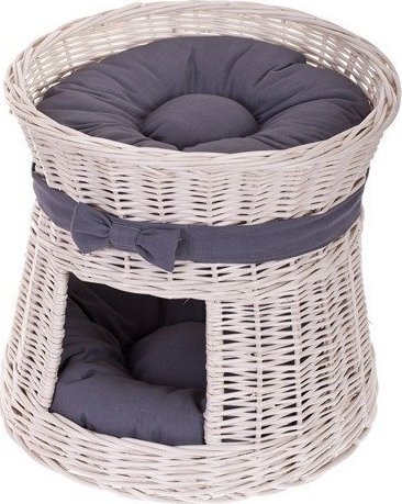 WickerPL ROSIE BUDA DLA KOTA LEŻAK DLA ZWIERZĄT DOMEK DLA KOTA Z WIKLINY PIĘTROWY Z PODUSZKAMI 48 H43 CM