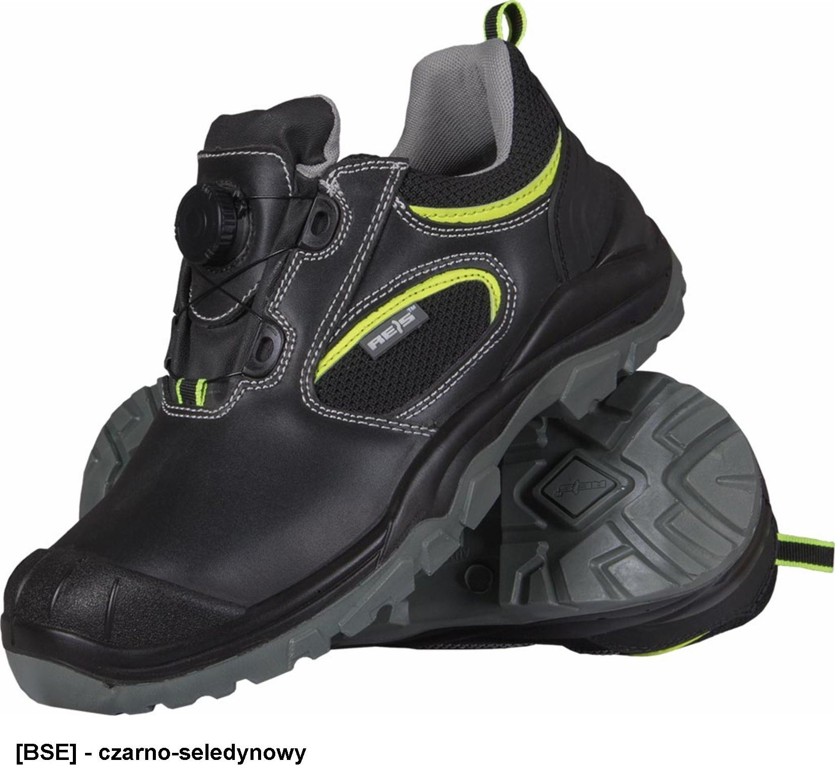 R.E.I.S. BRGRU S1 - skórzane półbuty bezpieczne, podnosek, szybkie "sznurowanie" pokrętło, podeszwa olejoodporna poliuretan 45