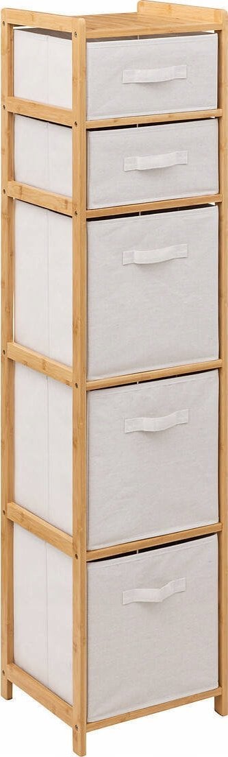 5five Wysoki regał bambusowy TIDY z 5 materiałowymi koszami, wys. 144,3 cm