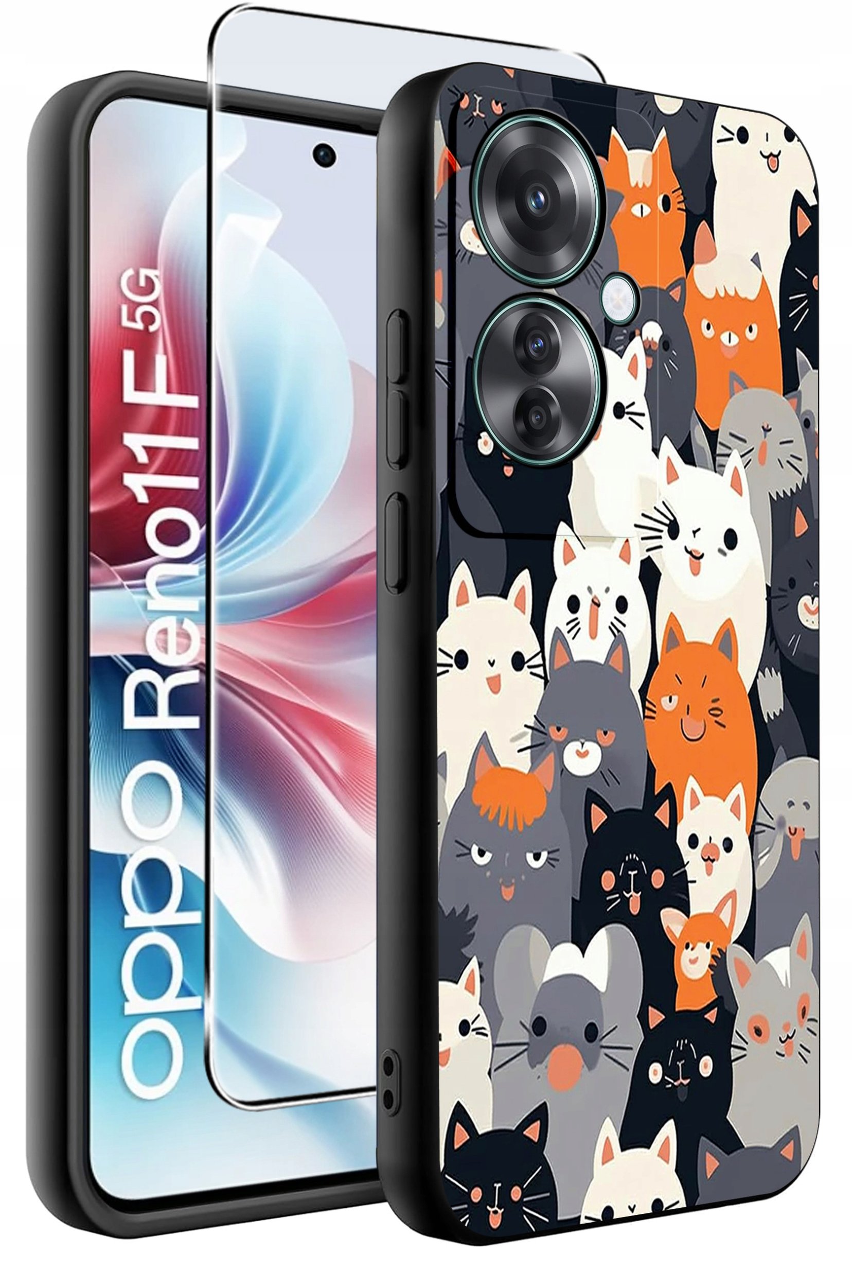 ETUI do Oppo Reno11 F 5G WZORY | SILIKONOWE MATT CASE + SZKŁO HARTOWANE 9H