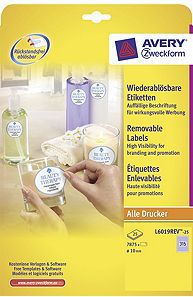 Avery Zweckform ETYK.ZF L6019 ŚR.10 MM KÓŁKA 25 ARK. ETYKIETA - L6019-25