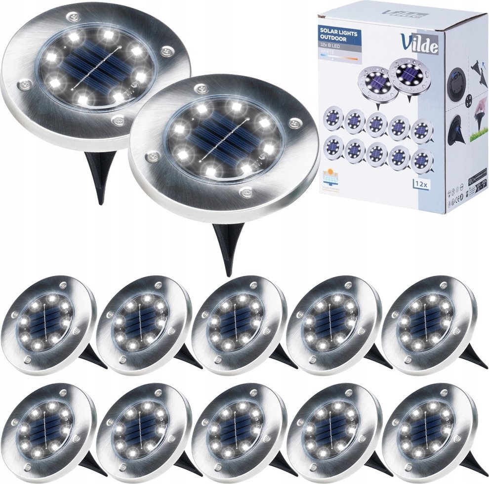 Vilde Lampki Ogrodowe Solarne LED Stalowe Wbijane VILDE 11,5 cm 12 szt.