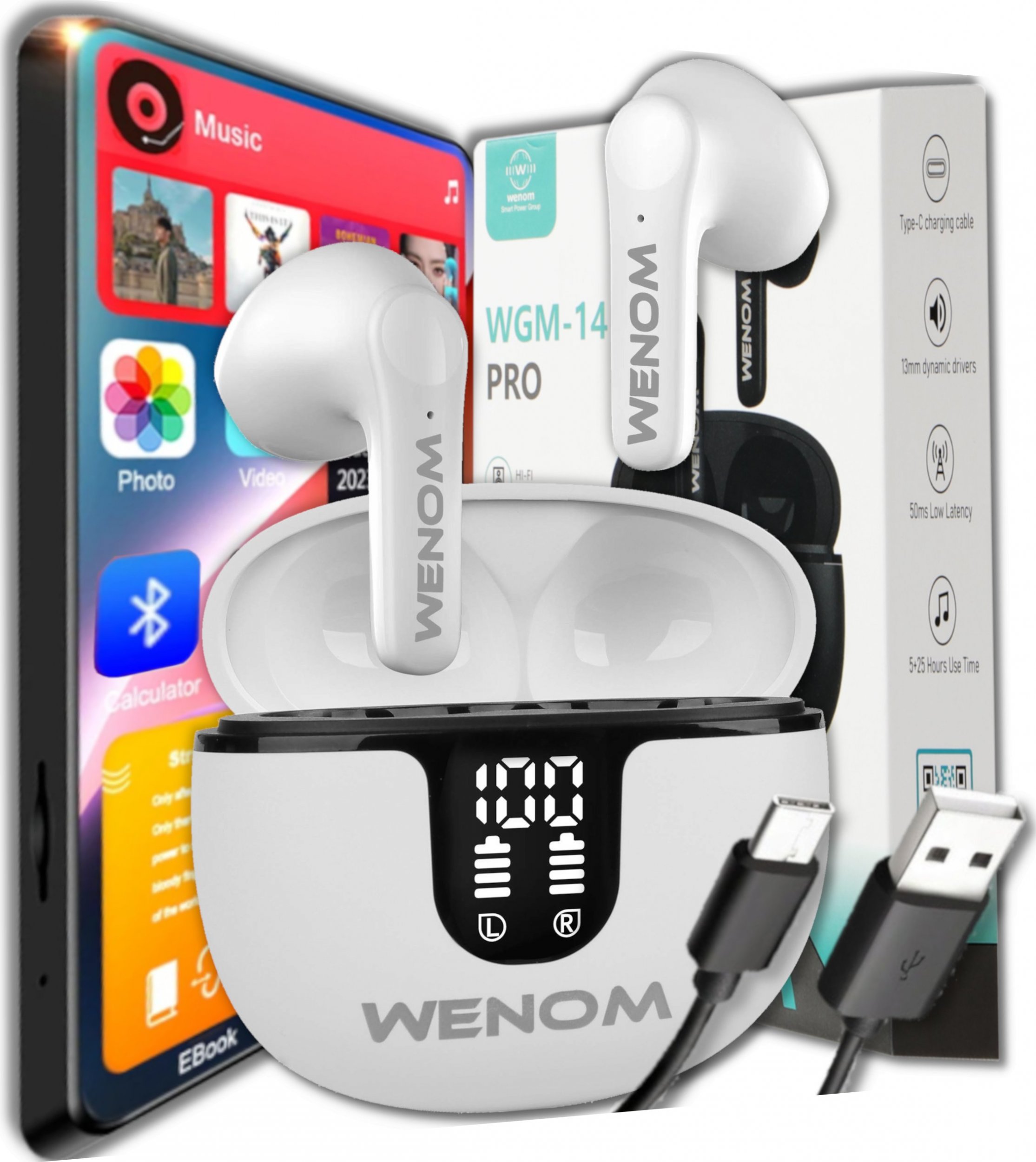 Słuchawki Wenom WGM 14 PRO białe