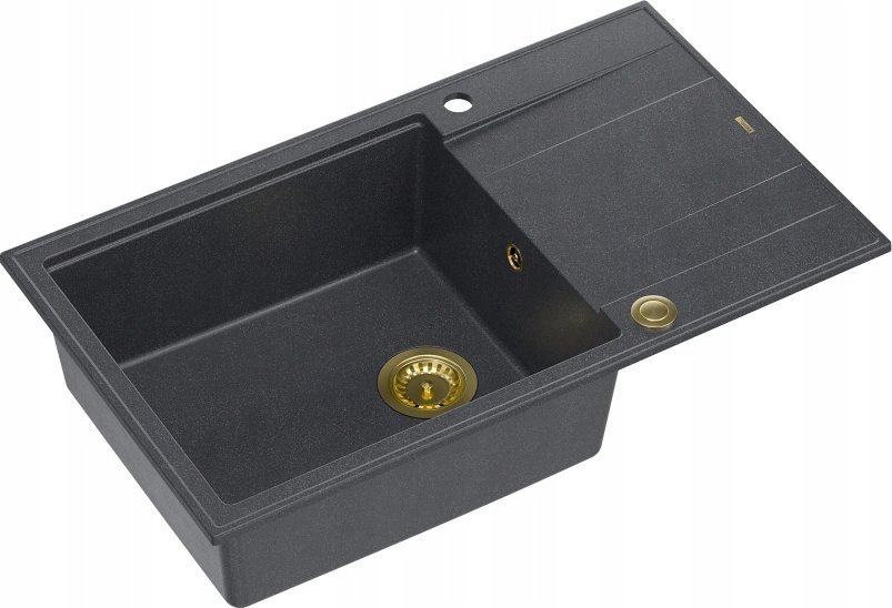 Zlewozmywak GraniteQ EVAN 136 XL GraniteQ zlewozmywak z syfonem Push to Open 1-komorowy z/o (860x500x210; kom. 420x490) black diamond / elementy złote