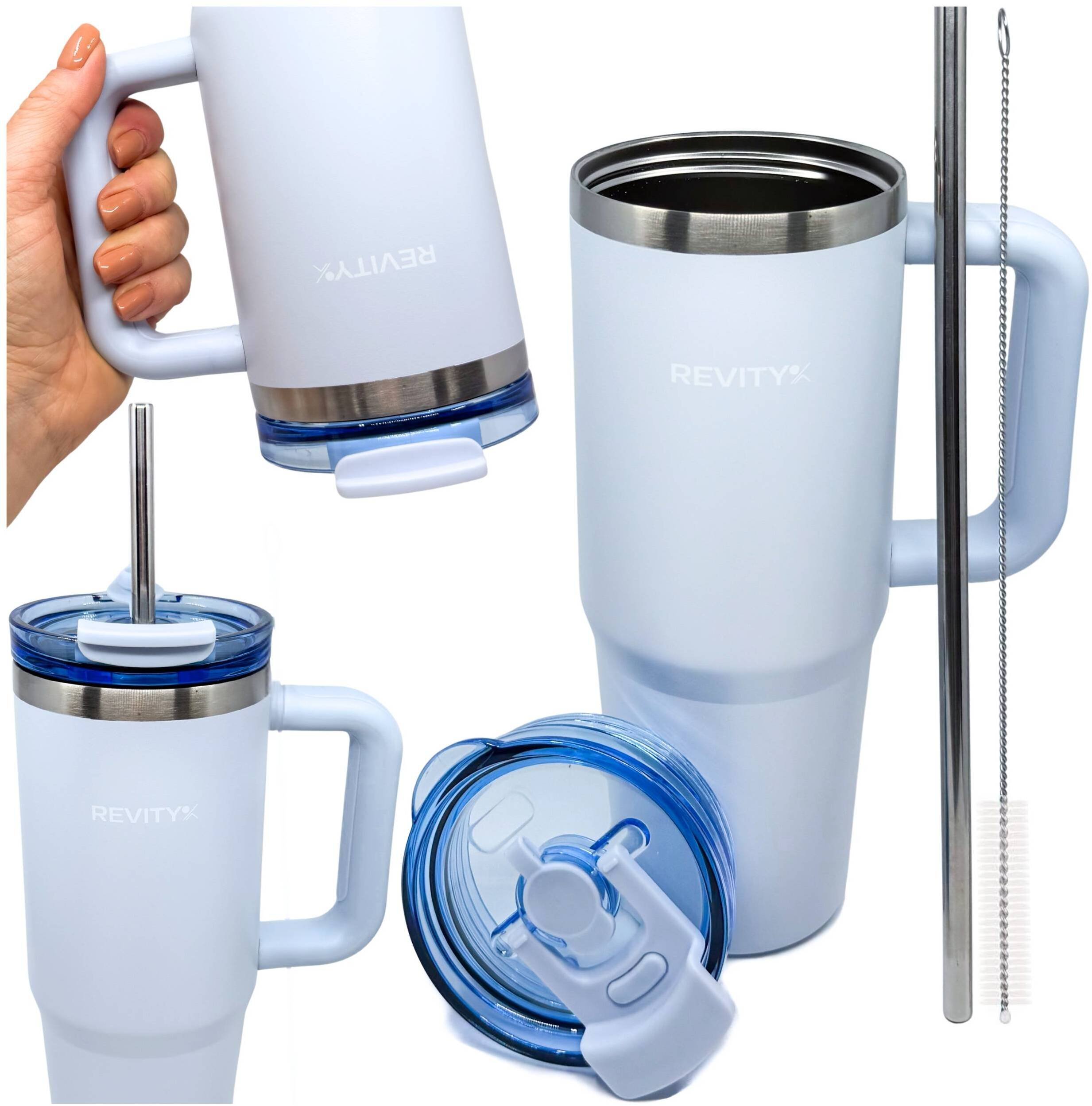 Kubek termiczny z uchwytem i ze słomką termos ze stali nierdzewnej