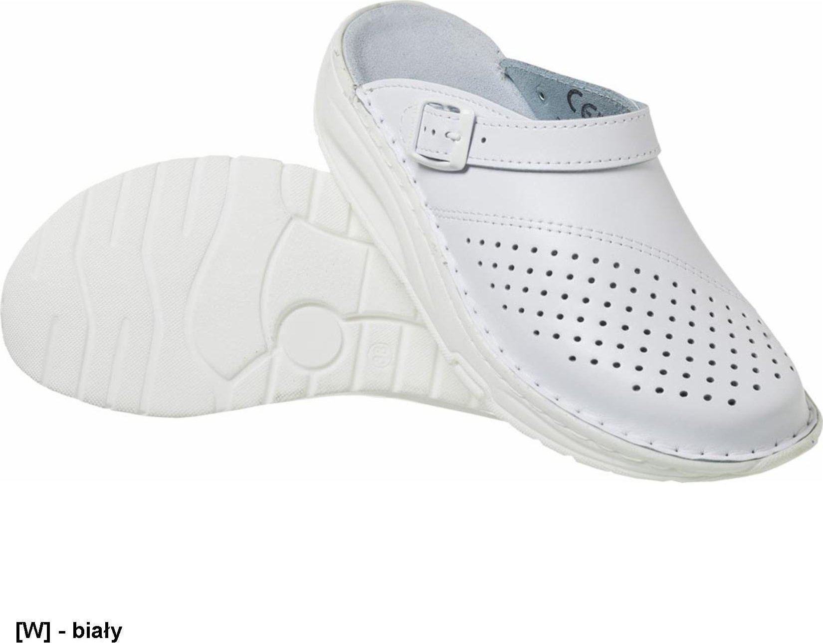 MEDIBUT BMKLADZKOL - obuwie zawodowe damskie klapki przeciwpoślizgowy kolebkowy spód profil ortopedyczny, podeszwa antypoślizgowa, - biały 41