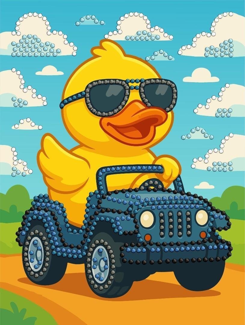 Diamentowa mozaika - Kaczka za kierownicą 15x20cm