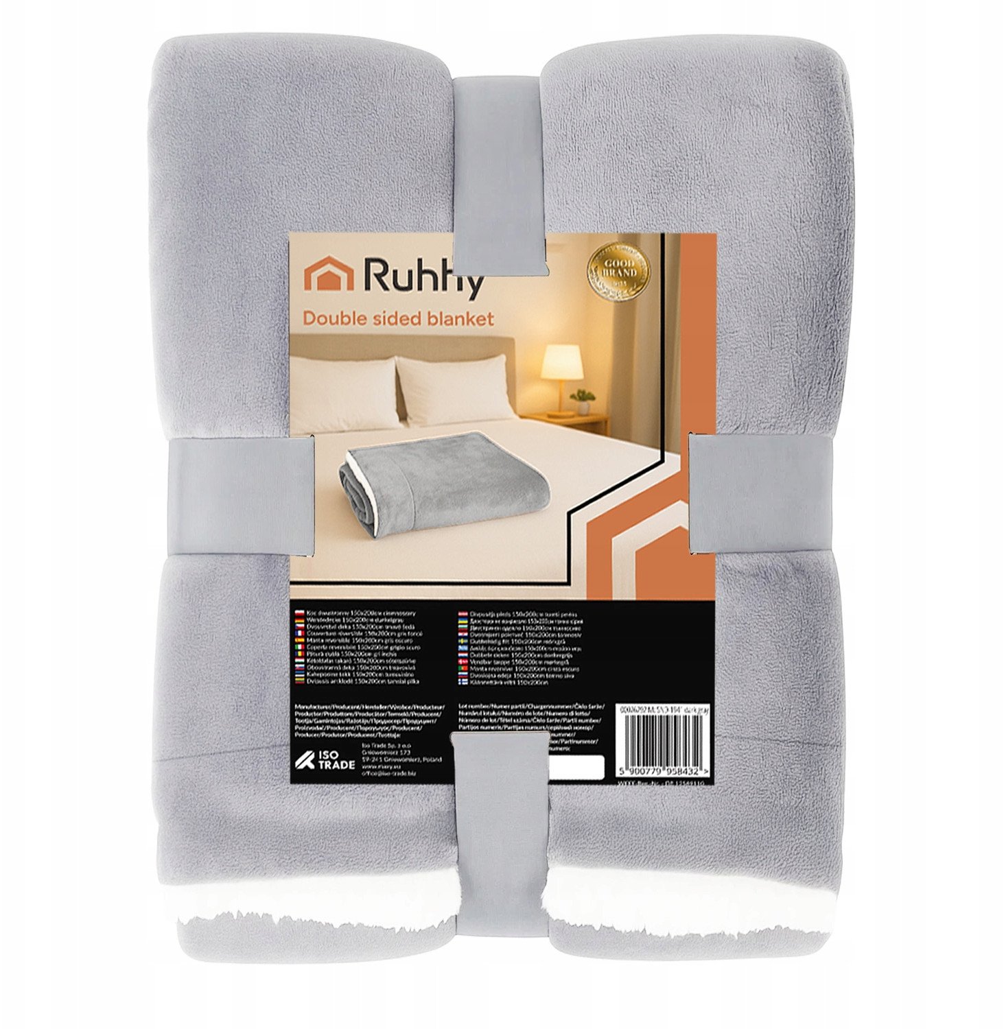 Koc dwustronny 150x200cm jasnoszary Ruhhy 26293