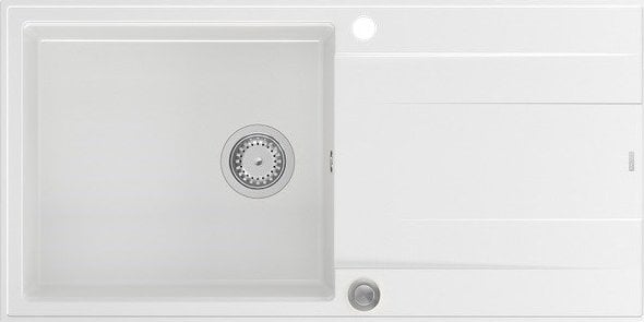 Zlewozmywak GraniteQ EVAN 146 XL GraniteQ zlewozmywak z syfonem Push 2 Open 1-komorowy z/o (1000x500x210; kom. 420x480) snow white / elementy stalowe